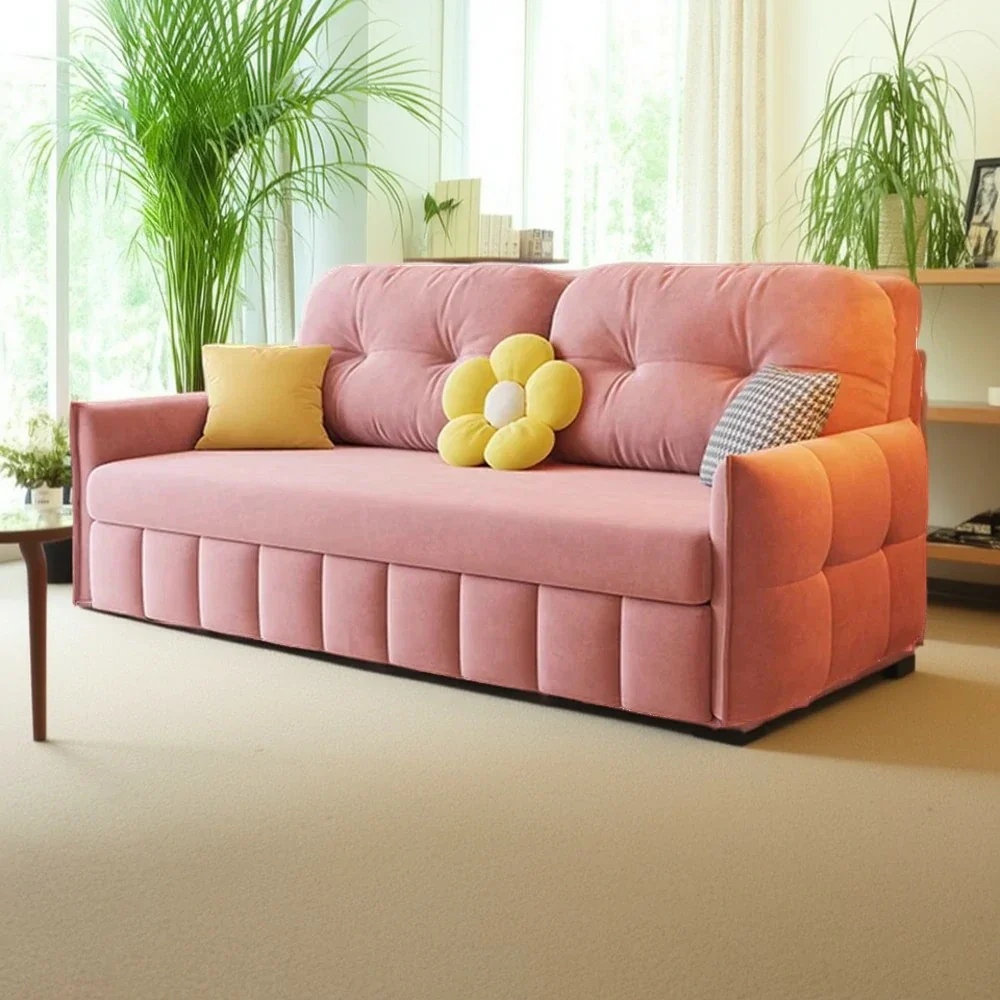 LUXORA 145/175cm Sofa Bed, Dual-Function Sofa to Bed Design, Soft Velvet Upholstery, Carbon Steel Frame, Removable Cover with Rollers - Pink - Image 2