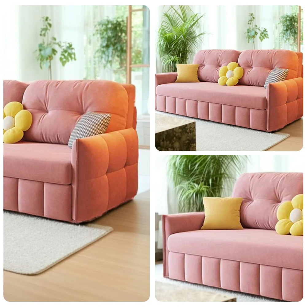 LUXORA 145/175cm Sofa Bed, Dual-Function Sofa to Bed Design, Soft Velvet Upholstery, Carbon Steel Frame, Removable Cover with Rollers - Pink - Image 3
