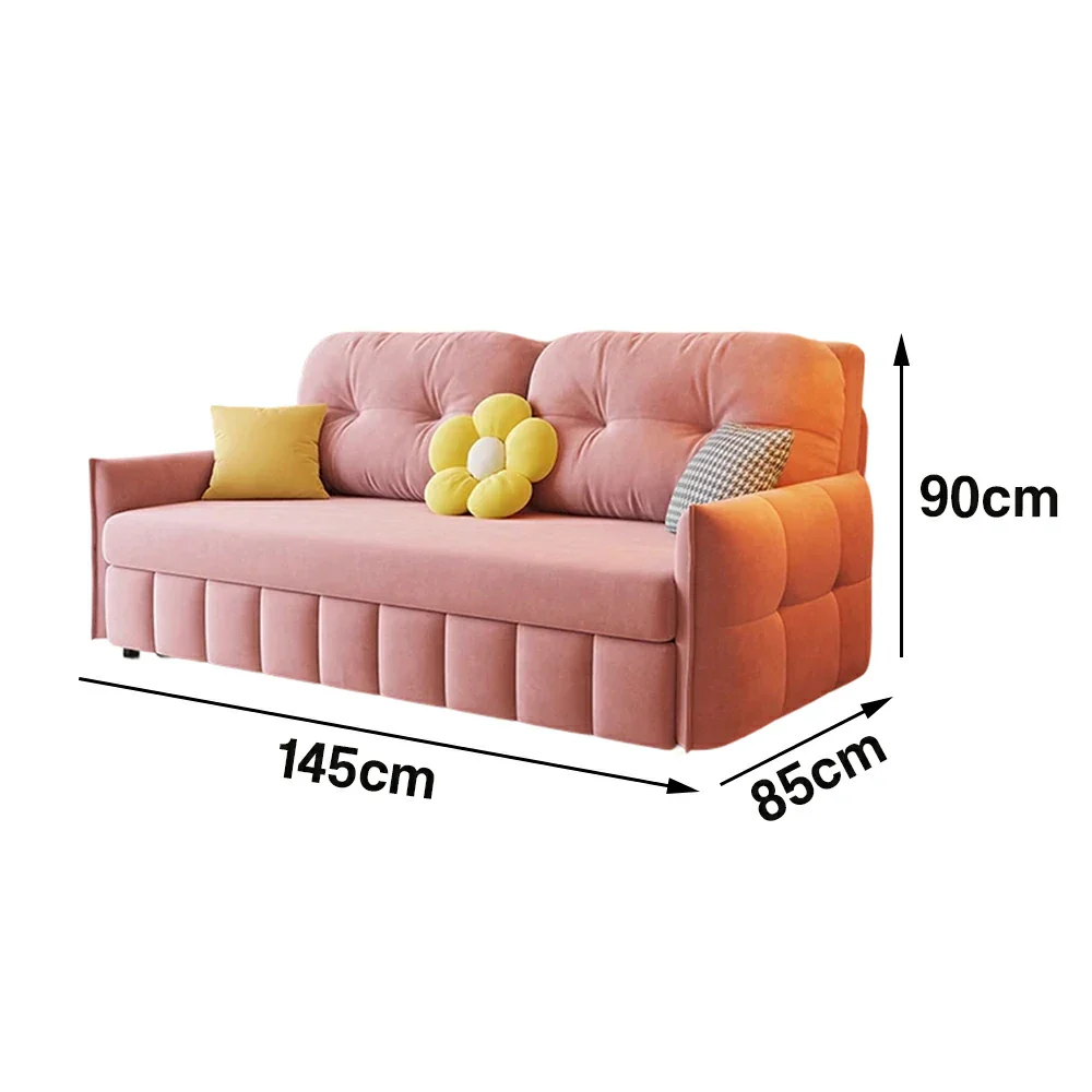 LUXORA 145/175cm Sofa Bed, Dual-Function Sofa to Bed Design, Soft Velvet Upholstery, Carbon Steel Frame, Removable Cover with Rollers - Pink - Image 5