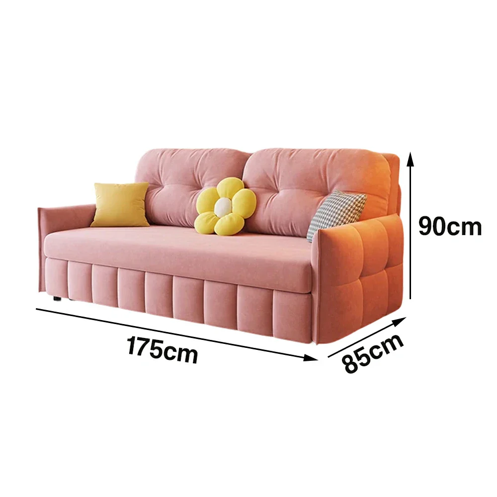 LUXORA 145/175cm Sofa Bed, Dual-Function Sofa to Bed Design, Soft Velvet Upholstery, Carbon Steel Frame, Removable Cover with Rollers - Pink - Image 6