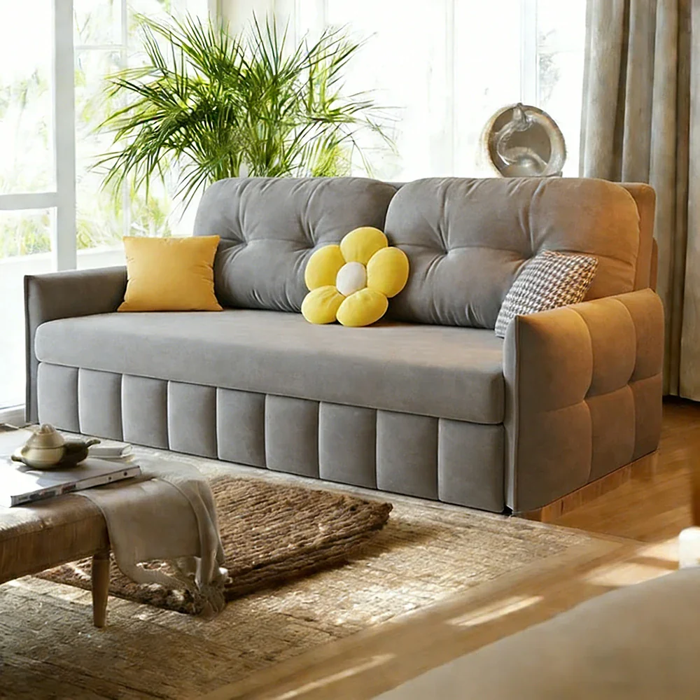 LUXORA 145/175cm Sofa Bed, Dual-Function Sofa to Bed Design, Soft Velvet Upholstery, Carbon Steel Frame, Removable Cover with Rollers - Grey - Image 2