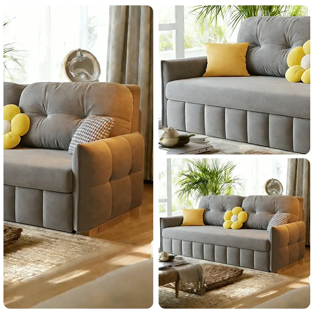 LUXORA 145/175cm Sofa Bed, Dual-Function Sofa to Bed Design, Soft Velvet Upholstery, Carbon Steel Frame, Removable Cover with Rollers - Grey - Image 3