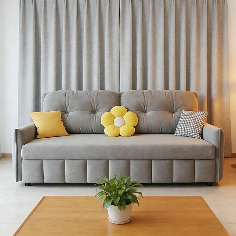 LUXORA 145/175cm Sofa Bed, Dual-Function Sofa to Bed Design, Soft Velvet Upholstery, Carbon Steel Frame, Removable Cover with Rollers - Grey - Image 4