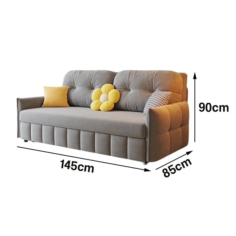 LUXORA 145/175cm Sofa Bed, Dual-Function Sofa to Bed Design, Soft Velvet Upholstery, Carbon Steel Frame, Removable Cover with Rollers - Grey - Image 5