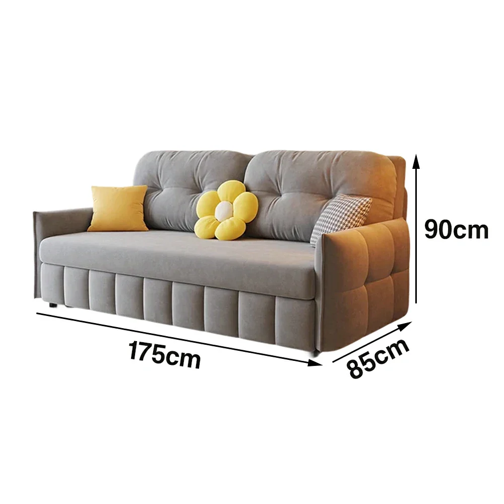 LUXORA 145/175cm Sofa Bed, Dual-Function Sofa to Bed Design, Soft Velvet Upholstery, Carbon Steel Frame, Removable Cover with Rollers - Grey - Image 6
