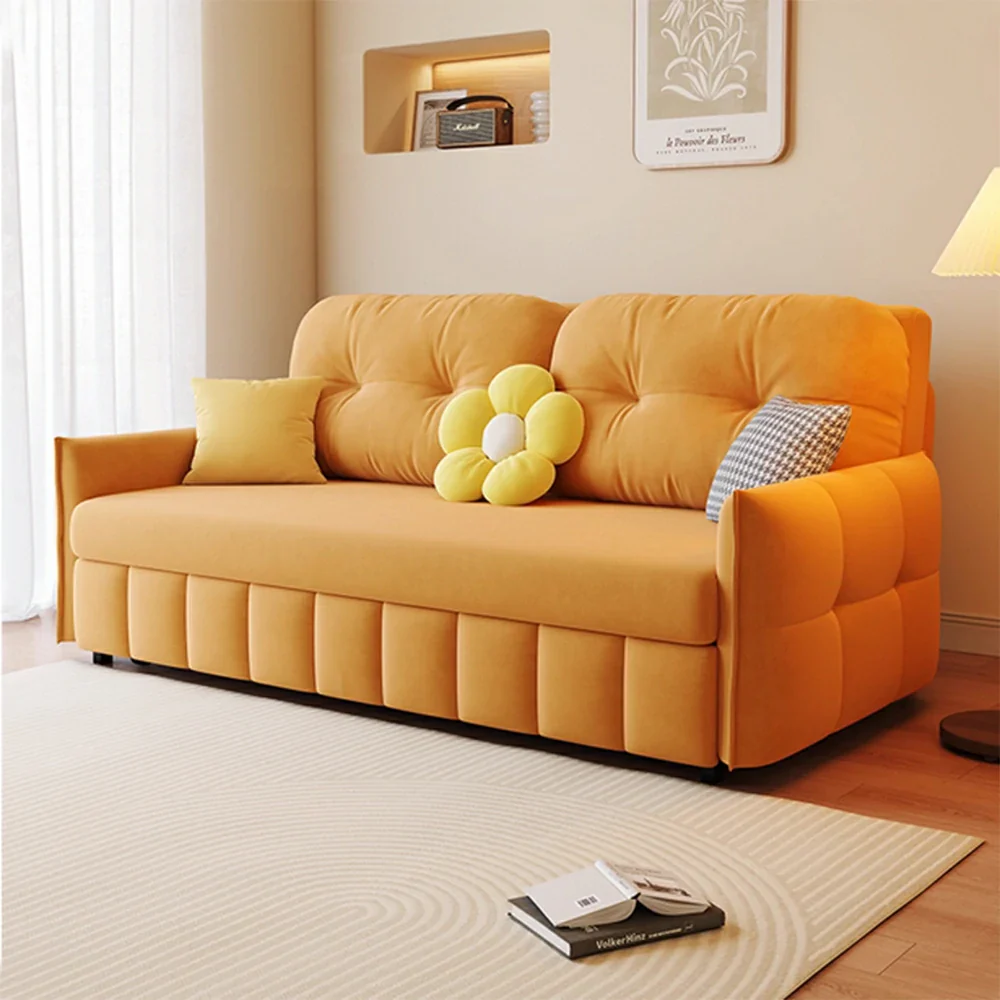LUXORA 145/175cm Sofa Bed, Dual-Function Sofa to Bed Design, Soft Velvet Upholstery, Carbon Steel Frame, Removable Cover with Rollers - Orange - Image 2