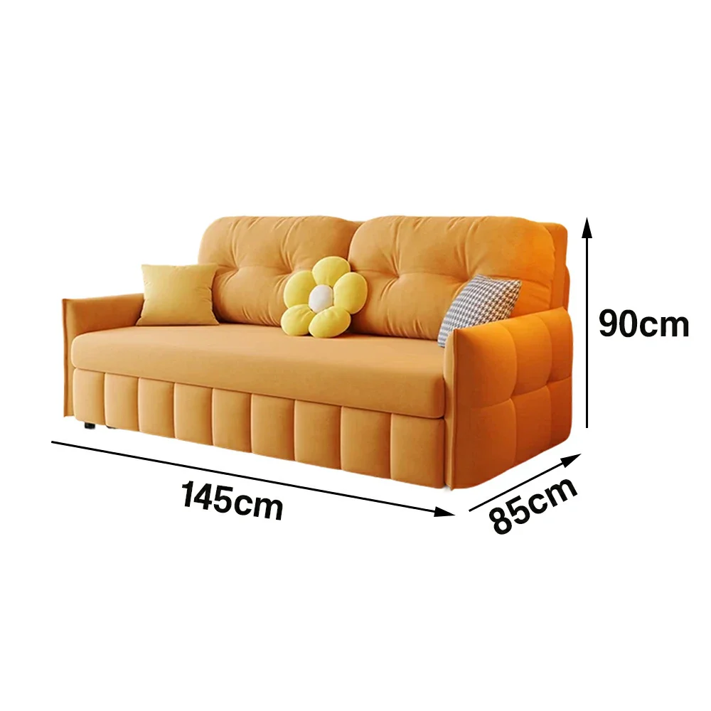 LUXORA 145/175cm Sofa Bed, Dual-Function Sofa to Bed Design, Soft Velvet Upholstery, Carbon Steel Frame, Removable Cover with Rollers - Orange - Image 5