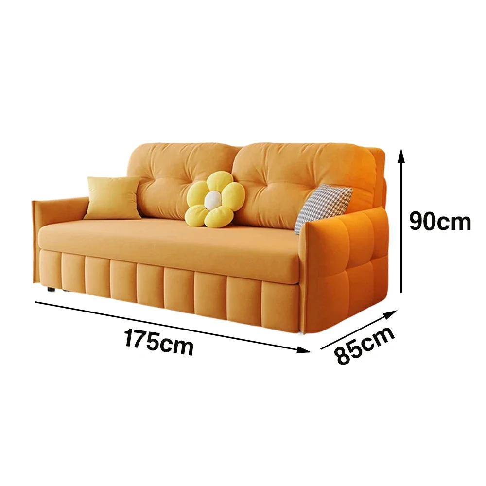 LUXORA 145/175cm Sofa Bed, Dual-Function Sofa to Bed Design, Soft Velvet Upholstery, Carbon Steel Frame, Removable Cover with Rollers - Orange - Image 6