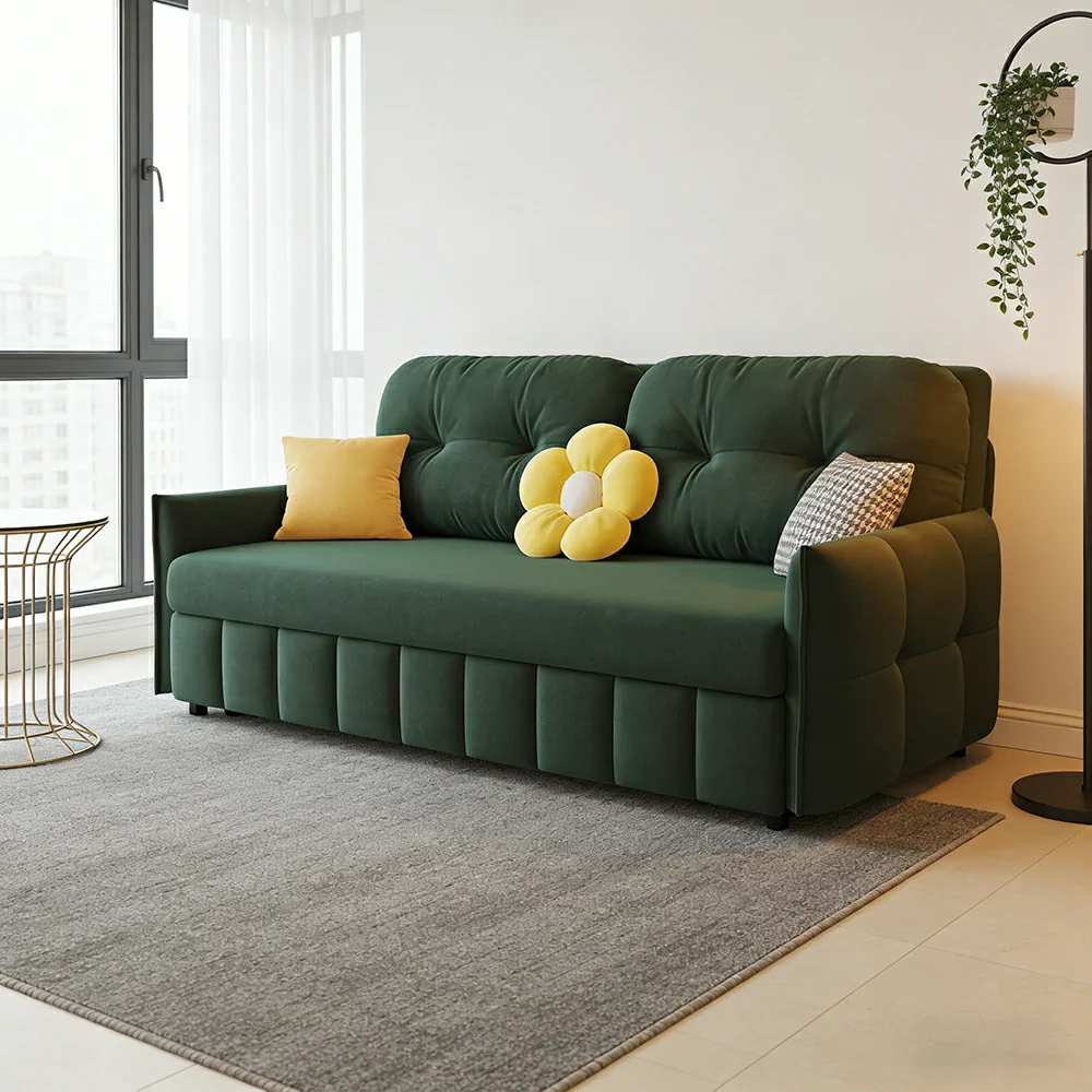 LUXORA 145/175cm Sofa Bed, Dual-Function Sofa to Bed Design, Soft Velvet Upholstery, Carbon Steel Frame, Removable Cover with Rollers - Green - Image 4