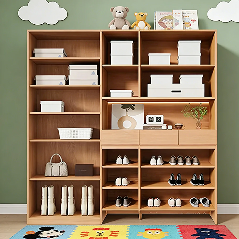 LUXORA 180/200cm Storage Cabinet - Multi-Shelf & Drawer Organiser with Eco Solid Wood Panels, Slim 35cm Depth & Flush Wall Design - Image 2