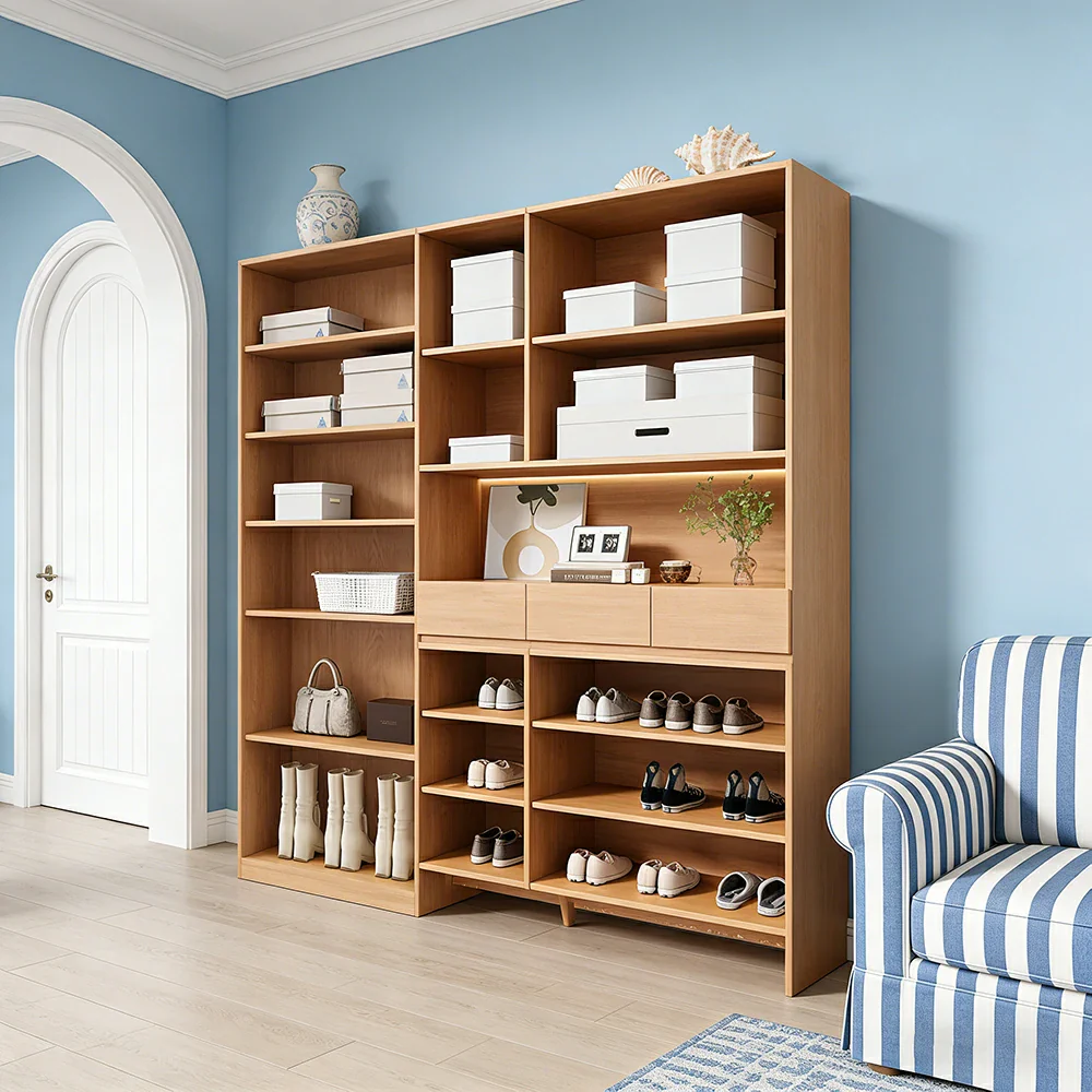 LUXORA 180/200cm Storage Cabinet - Multi-Shelf & Drawer Organiser with Eco Solid Wood Panels, Slim 35cm Depth & Flush Wall Design - Image 4