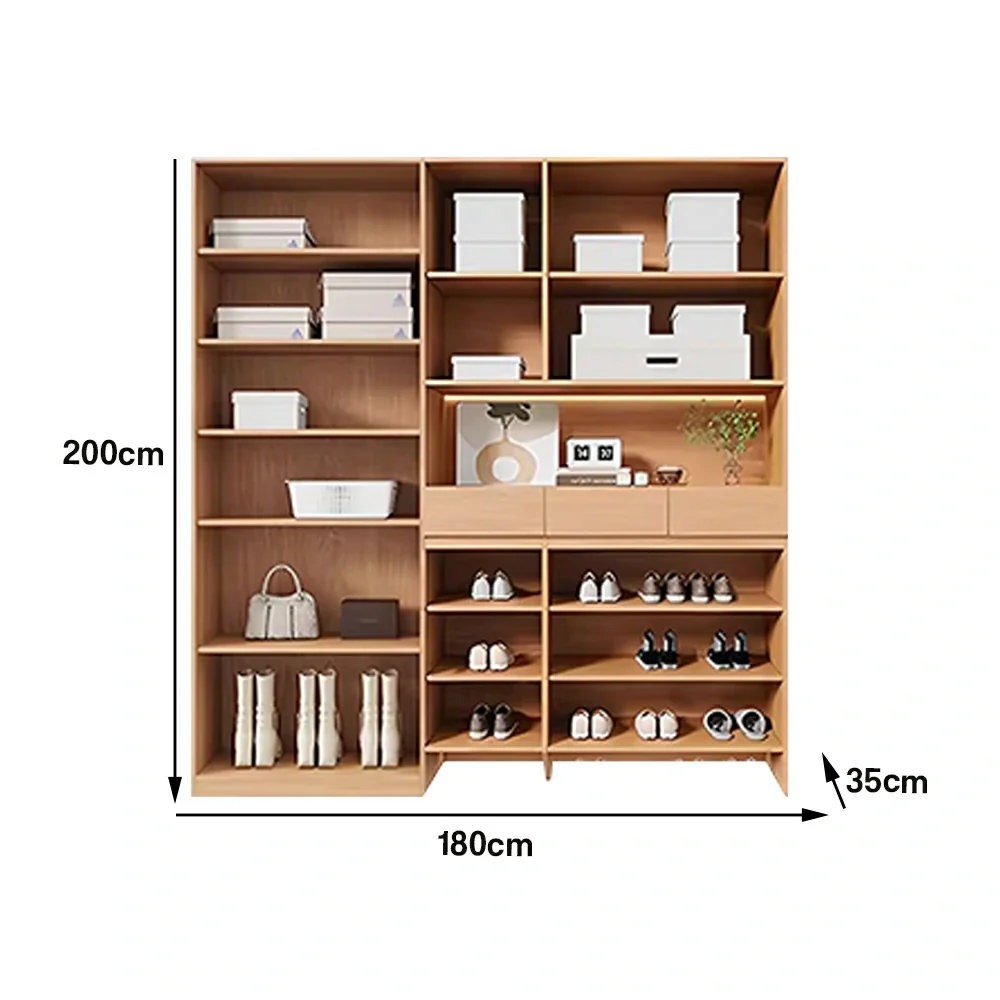 LUXORA 180/200cm Storage Cabinet - Multi-Shelf & Drawer Organiser with Eco Solid Wood Panels, Slim 35cm Depth & Flush Wall Design - Image 5