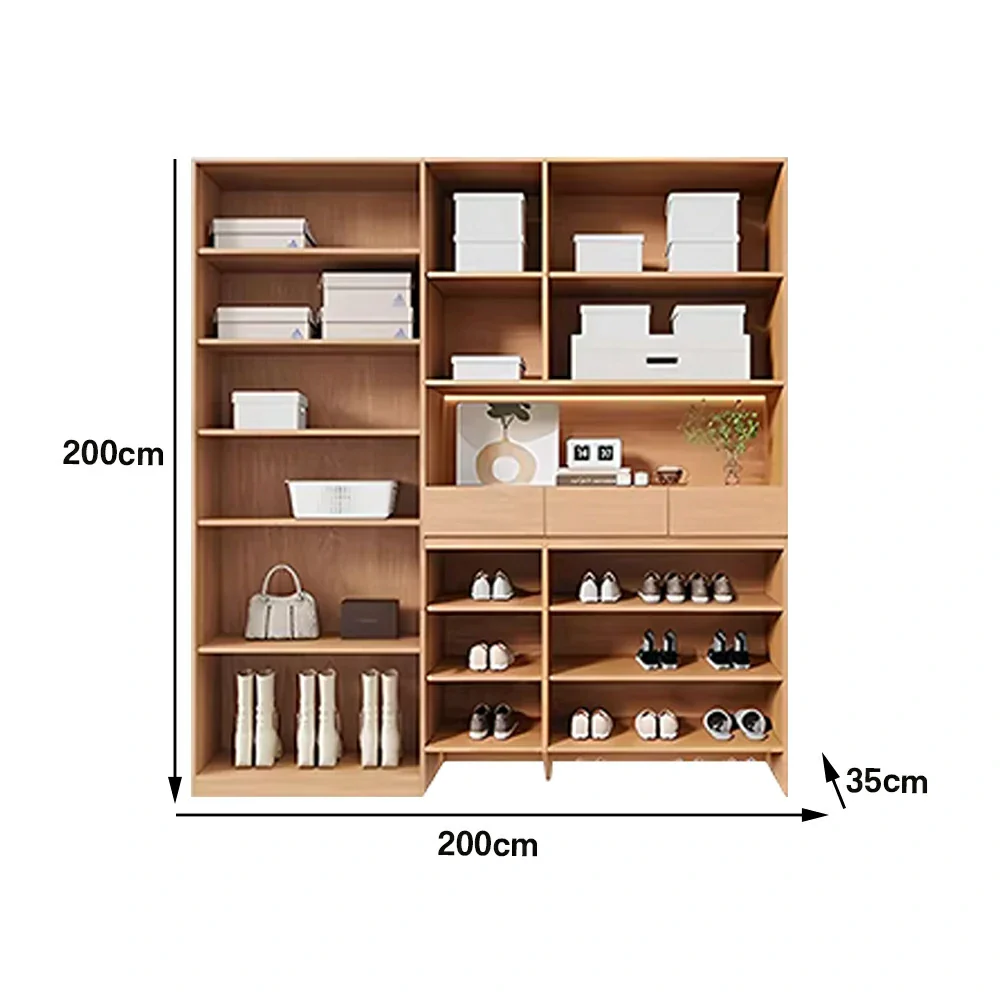 LUXORA 180/200cm Storage Cabinet - Multi-Shelf & Drawer Organiser with Eco Solid Wood Panels, Slim 35cm Depth & Flush Wall Design - Image 6