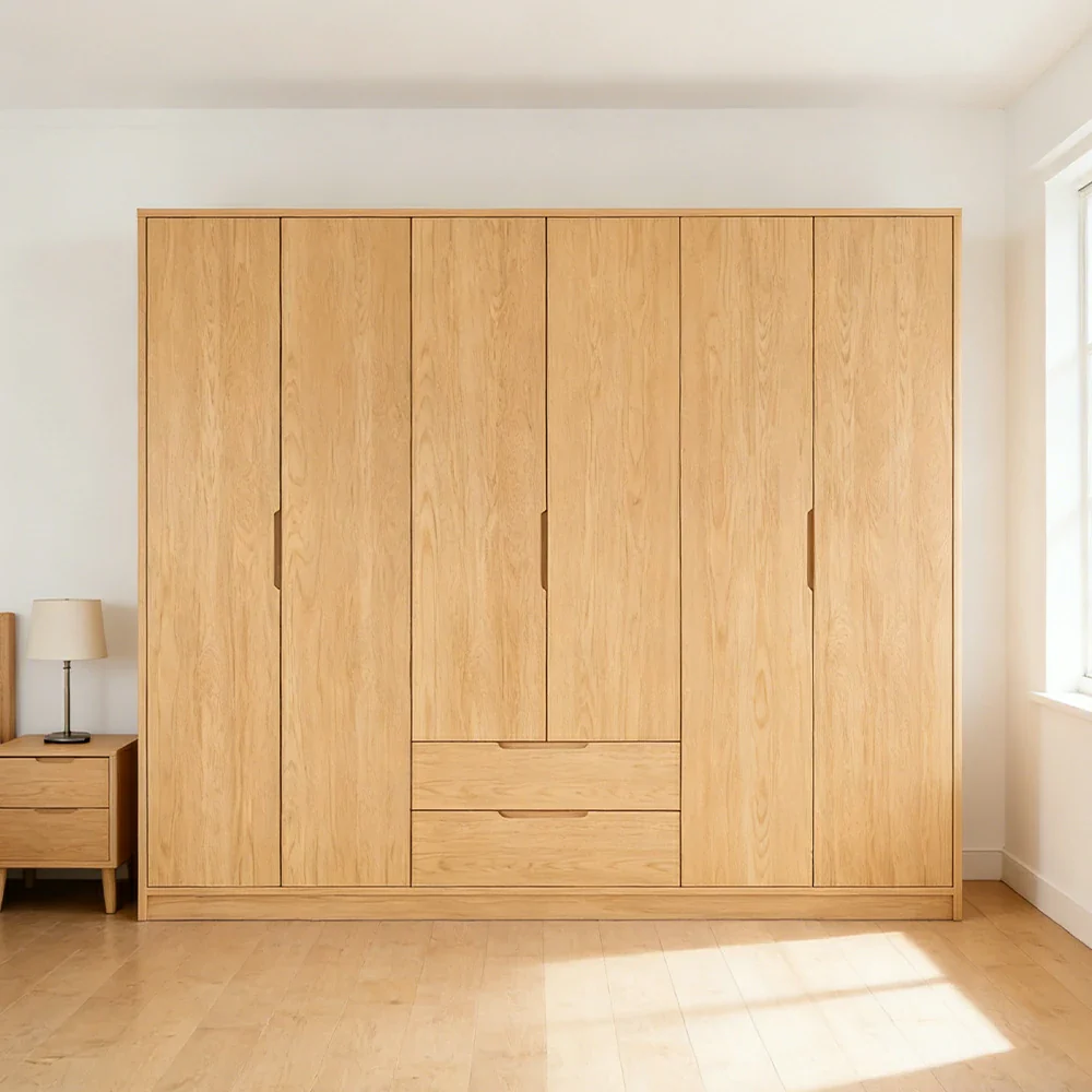 LUXORA 220/240cm Modern Wardrobe Cabinet - Flush Inset Door Design, Solid Timber Construction, Soft-Close Hinges & Quiet Drawers - Wood - Image 4