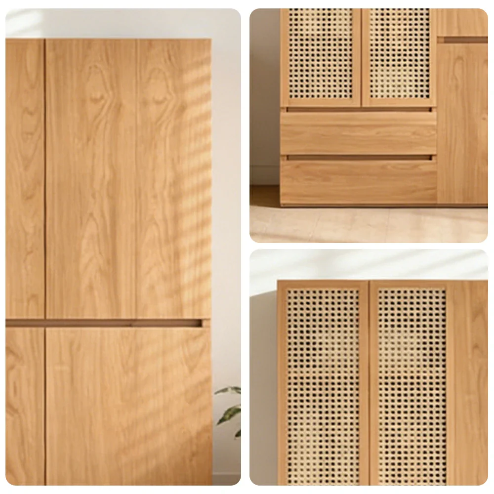 LUXORA 140/160cm Rattan Storage Cabinet - Multi-Zone Wardrobe Design with Solid Finnish Pine Wood, Breathable PVC Doors & Spacious Drawers - Image 3