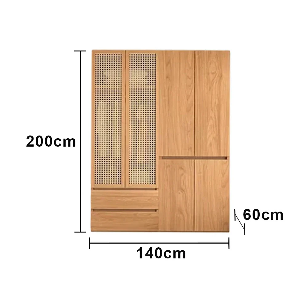 LUXORA 140/160cm Rattan Storage Cabinet - Multi-Zone Wardrobe Design with Solid Finnish Pine Wood, Breathable PVC Doors & Spacious Drawers - Image 5