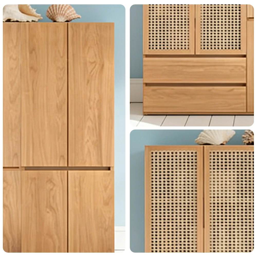 LUXORA 180/200cm Rattan Storage Cabinet - Multi-Zone Wardrobe Design with Solid Finnish Pine Wood, Breathable PVC Doors & Spacious Drawers - Image 3