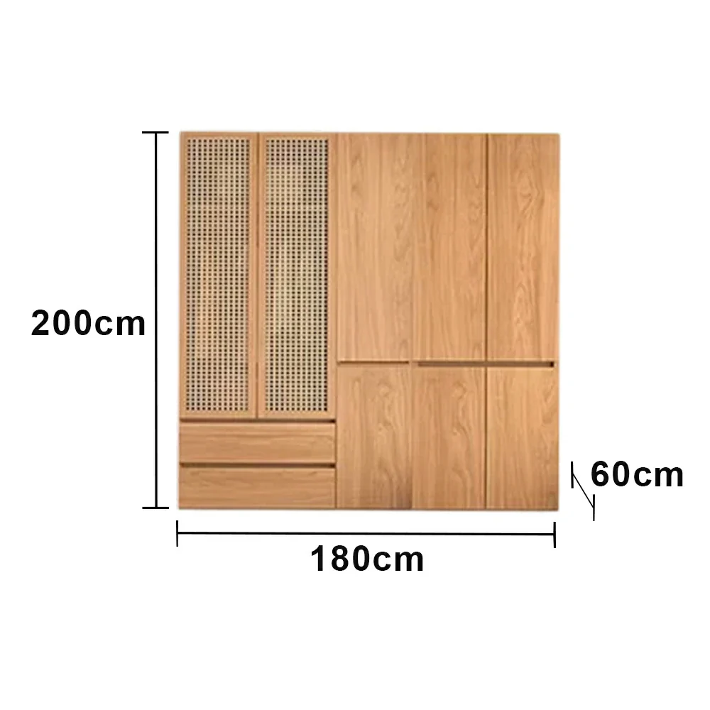 LUXORA 180/200cm Rattan Storage Cabinet - Multi-Zone Wardrobe Design with Solid Finnish Pine Wood, Breathable PVC Doors & Spacious Drawers - Image 5
