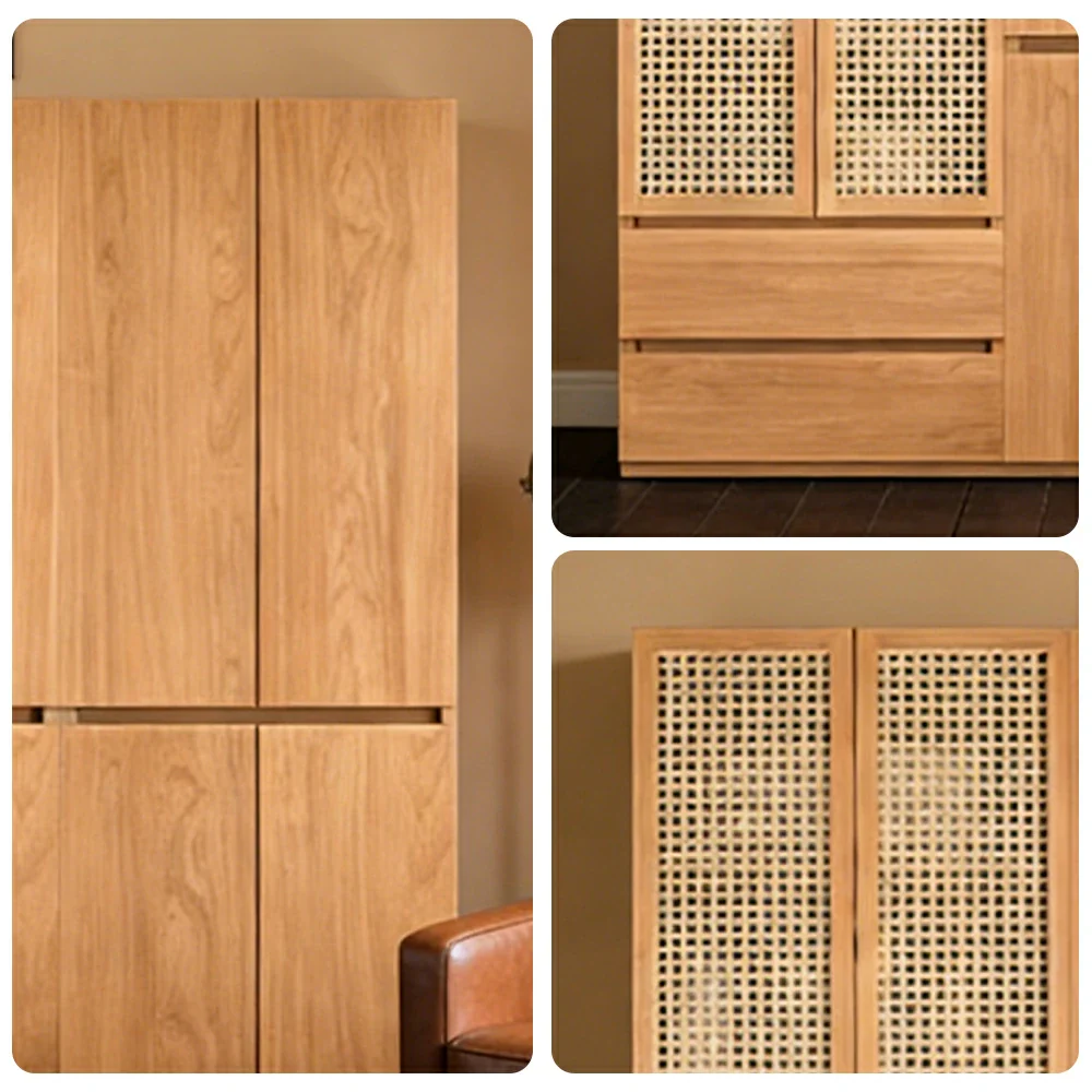 LUXORA 220/240cm Rattan Storage Cabinet - Multi-Zone Wardrobe Design with Solid Finnish Pine Wood, Breathable PVC Doors & Spacious Drawers - Image 3