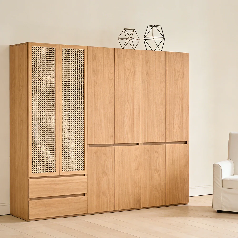 LUXORA 220/240cm Rattan Storage Cabinet - Multi-Zone Wardrobe Design with Solid Finnish Pine Wood, Breathable PVC Doors & Spacious Drawers - Image 4