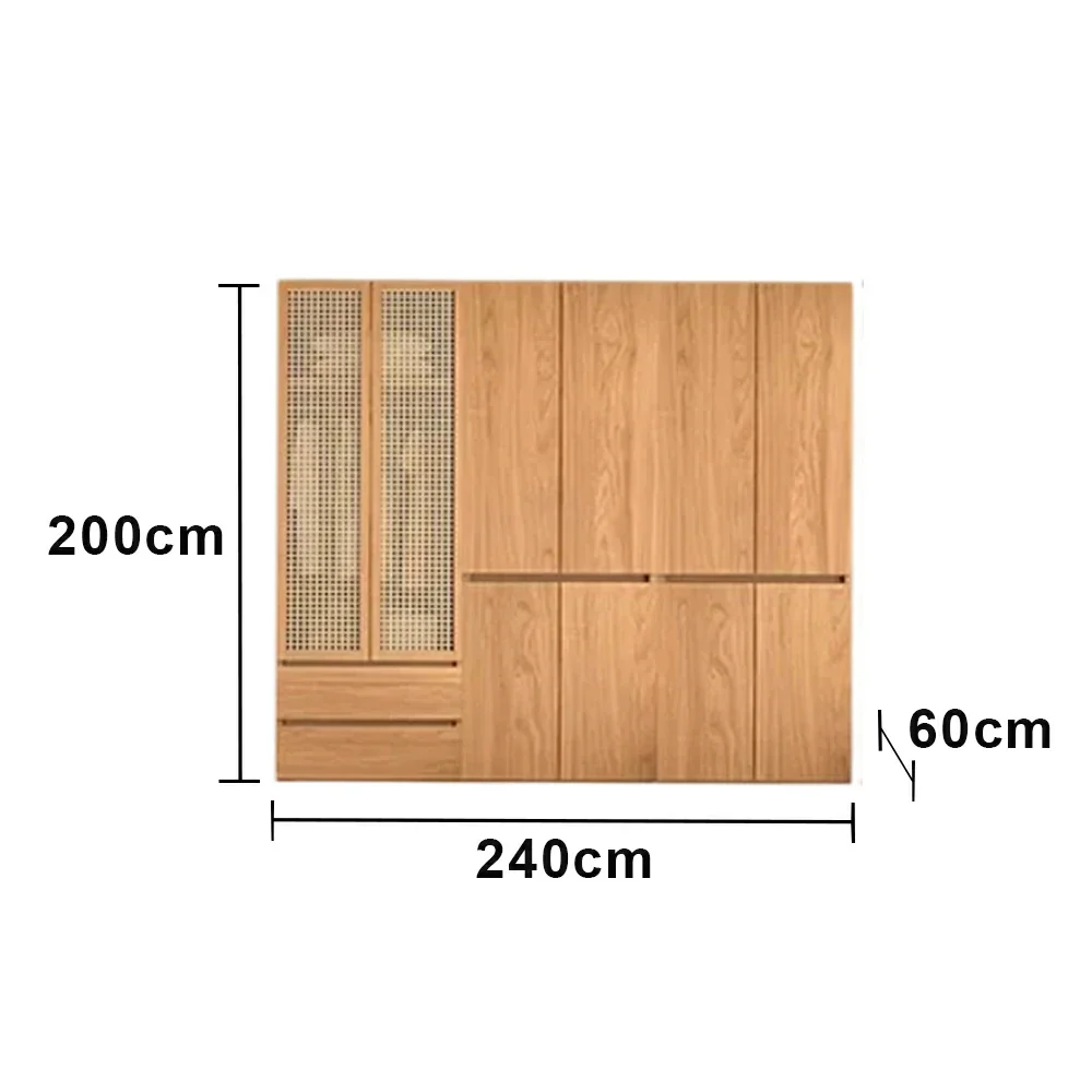 LUXORA 220/240cm Rattan Storage Cabinet - Multi-Zone Wardrobe Design with Solid Finnish Pine Wood, Breathable PVC Doors & Spacious Drawers - Image 6