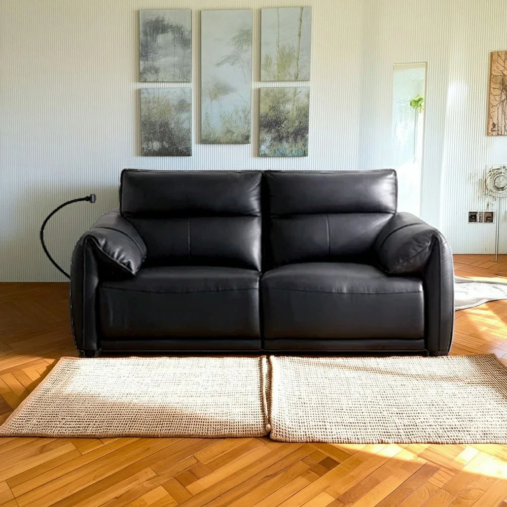 LUXORA 182/202cm Dual Electric Recliner Sofa 2-Seater Zero-Wall Recline Genuine Leather Comfort Design - Black - Image 2