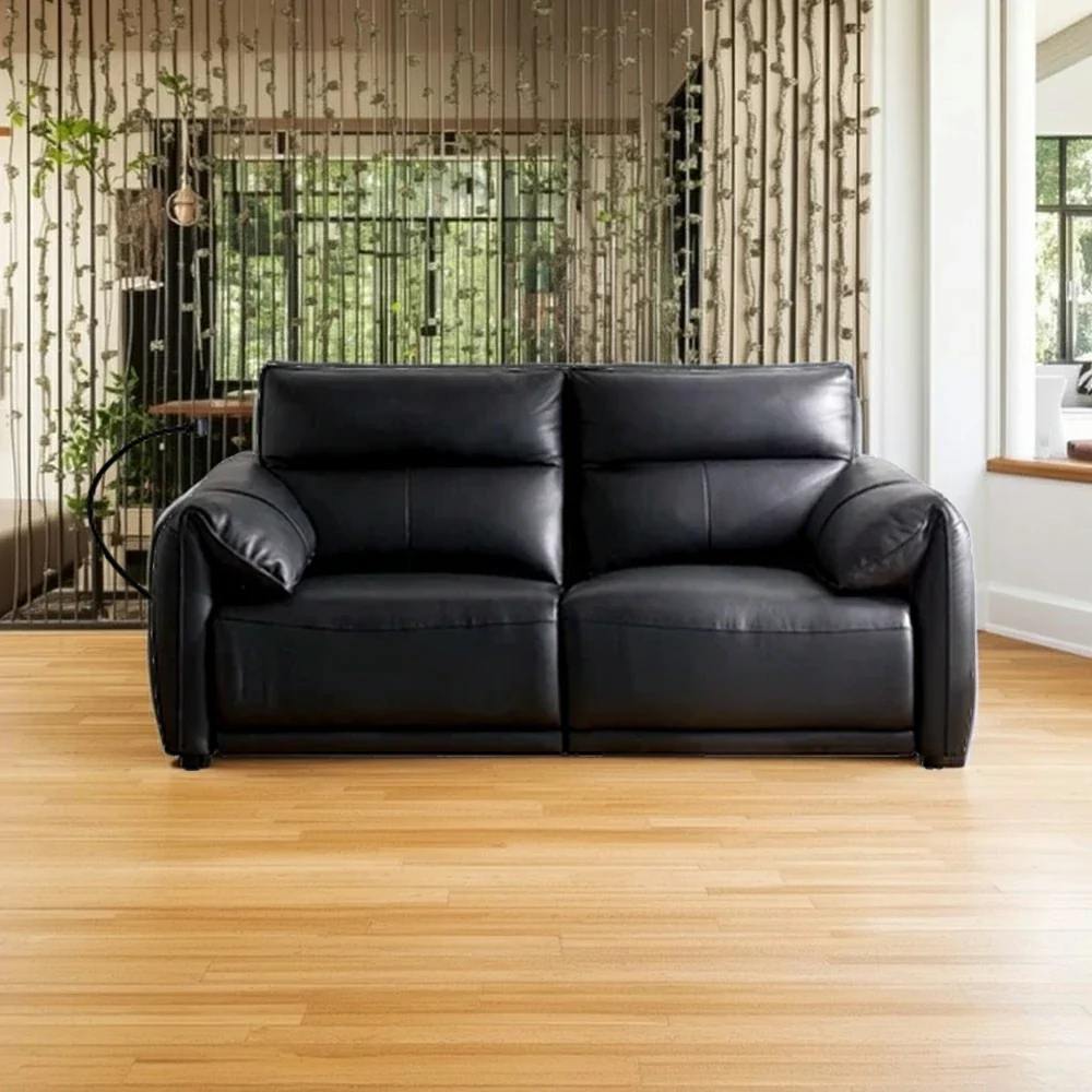 LUXORA 182/202cm Dual Electric Recliner Sofa 2-Seater Zero-Wall Recline Genuine Leather Comfort Design - Black - Image 4