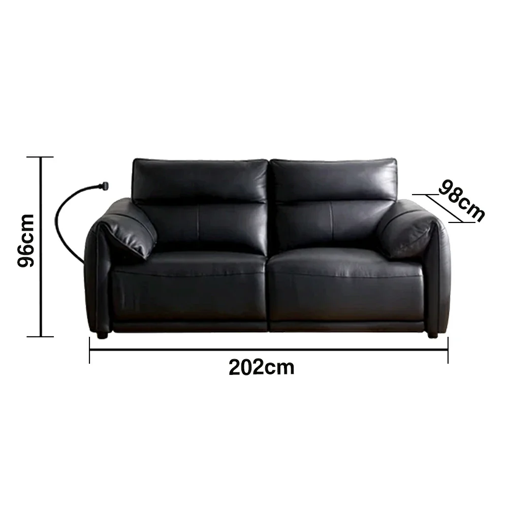 LUXORA 182/202cm Dual Electric Recliner Sofa 2-Seater Zero-Wall Recline Genuine Leather Comfort Design - Black - Image 6