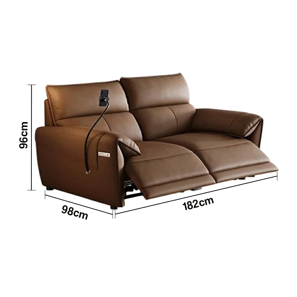 LUXORA 182/202cm Dual Electric Recliner Sofa 2-Seater Genuine Leather Zero-Wall Comfort Design for Living Room - Brown - Image 5