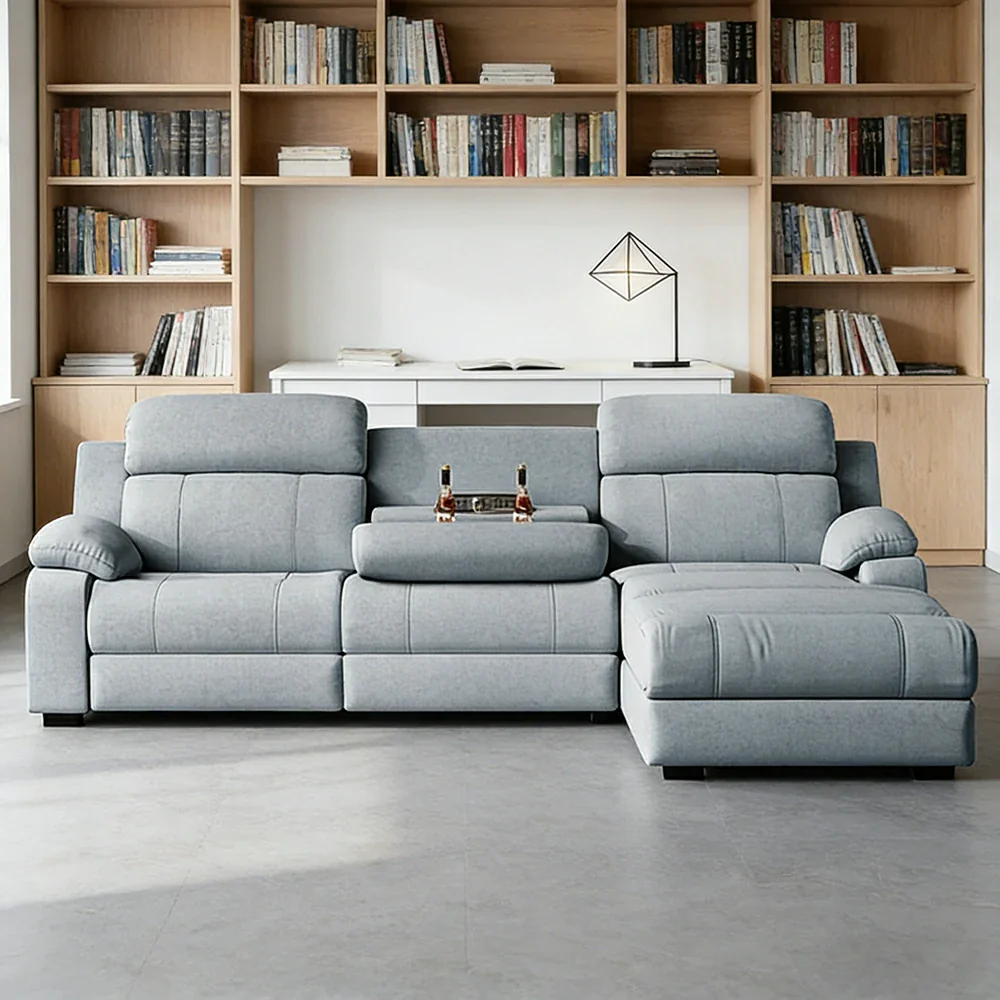 LUXORA 238/258cm Electric Recliner Sectional Sofa Dual Motor Flip-Back Center Power Chaise Cat-Scratch Fabric - Grey - Image 2