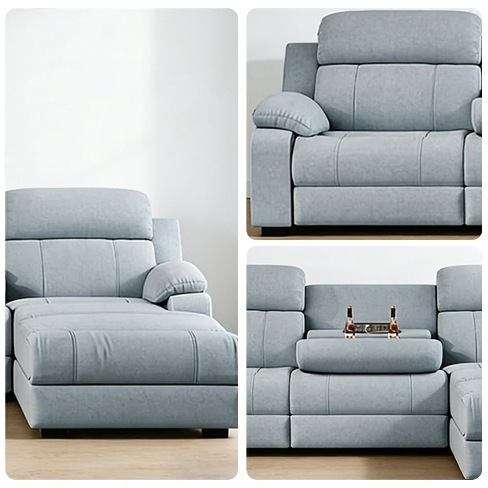 LUXORA 238/258cm Electric Recliner Sectional Sofa Dual Motor Flip-Back Center Power Chaise Cat-Scratch Fabric - Grey - Image 3