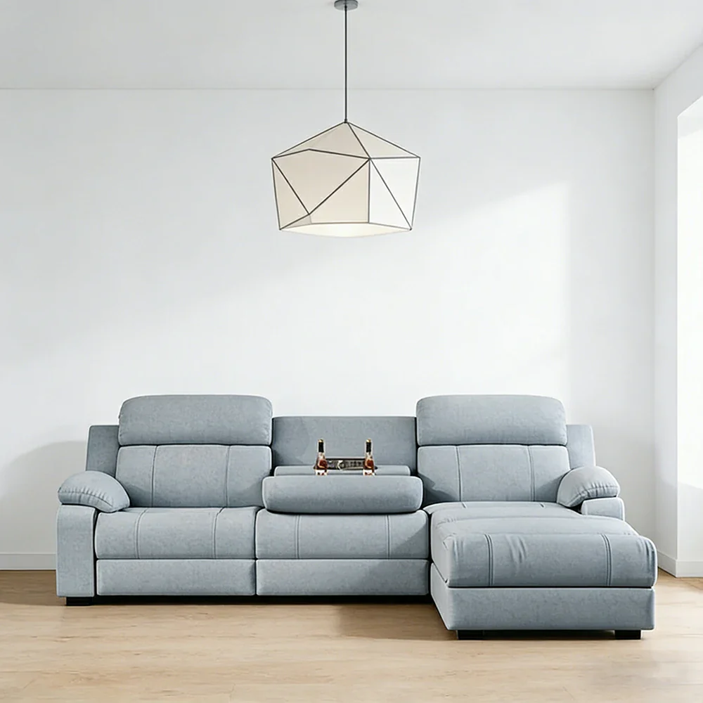 LUXORA 238/258cm Electric Recliner Sectional Sofa Dual Motor Flip-Back Center Power Chaise Cat-Scratch Fabric - Grey - Image 4