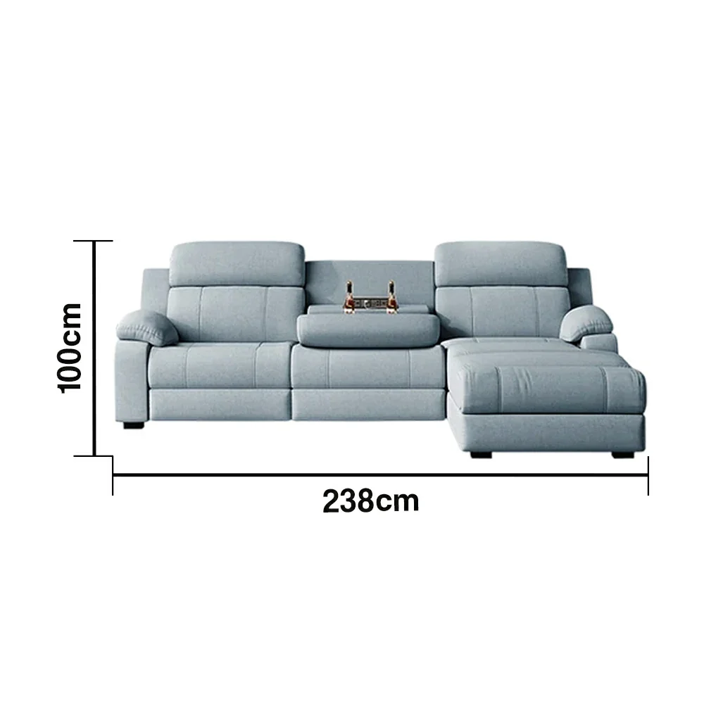 LUXORA 238/258cm Electric Recliner Sectional Sofa Dual Motor Flip-Back Center Power Chaise Cat-Scratch Fabric - Grey - Image 5