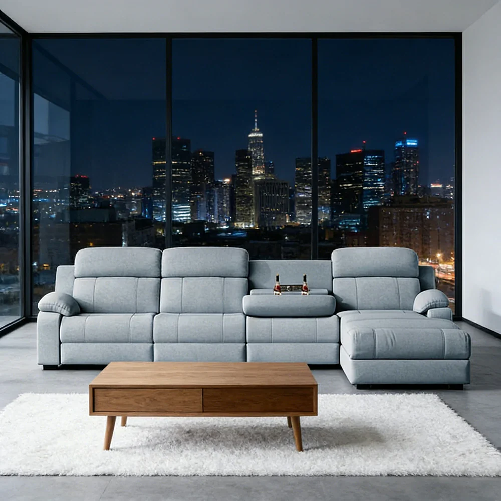 LUXORA 298/328cm Electric Recliner Sectional Sofa Dual Motor Flip-Back Center Power Chaise Cat-Scratch Fabric - Grey - Image 2