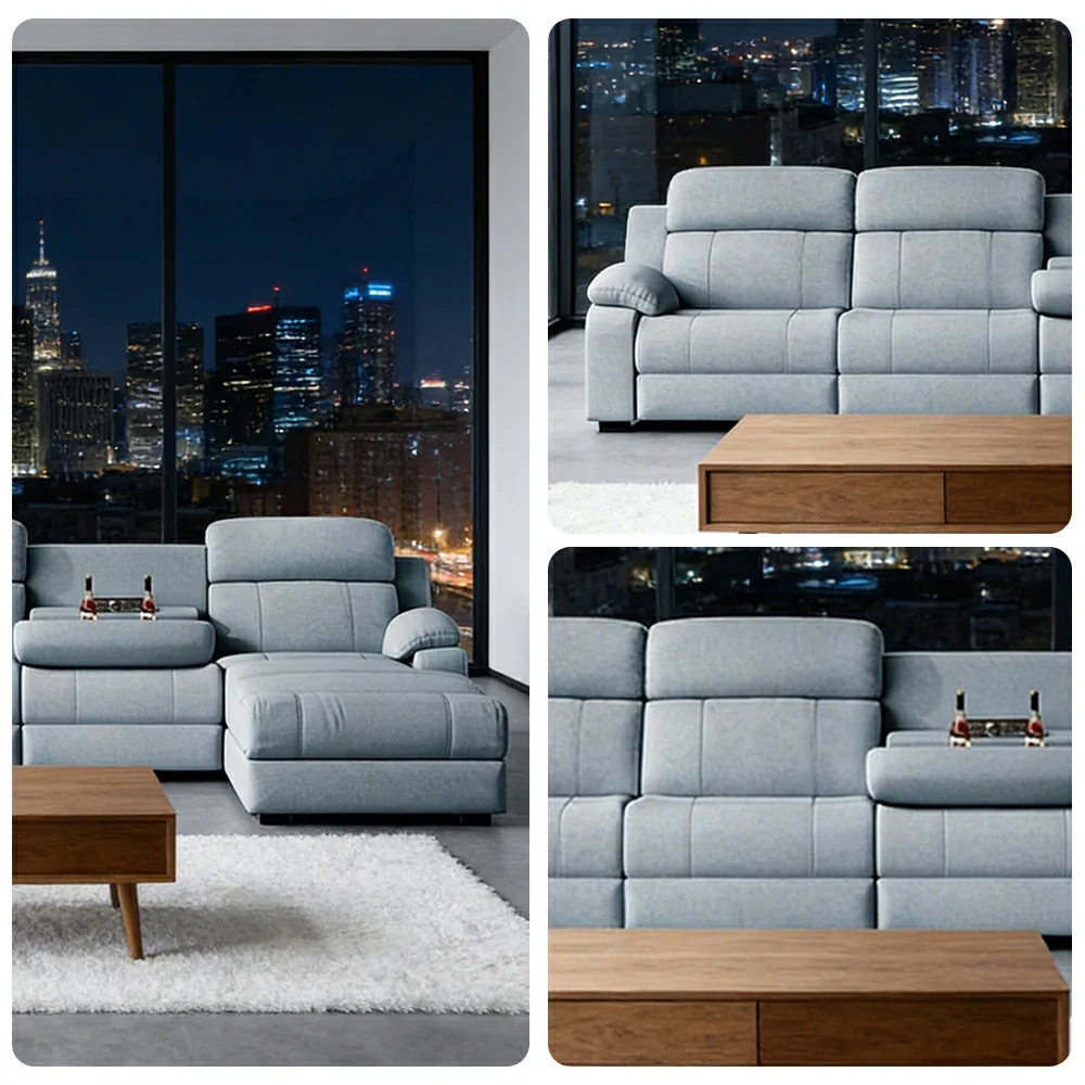 LUXORA 298/328cm Electric Recliner Sectional Sofa Dual Motor Flip-Back Center Power Chaise Cat-Scratch Fabric - Grey - Image 3