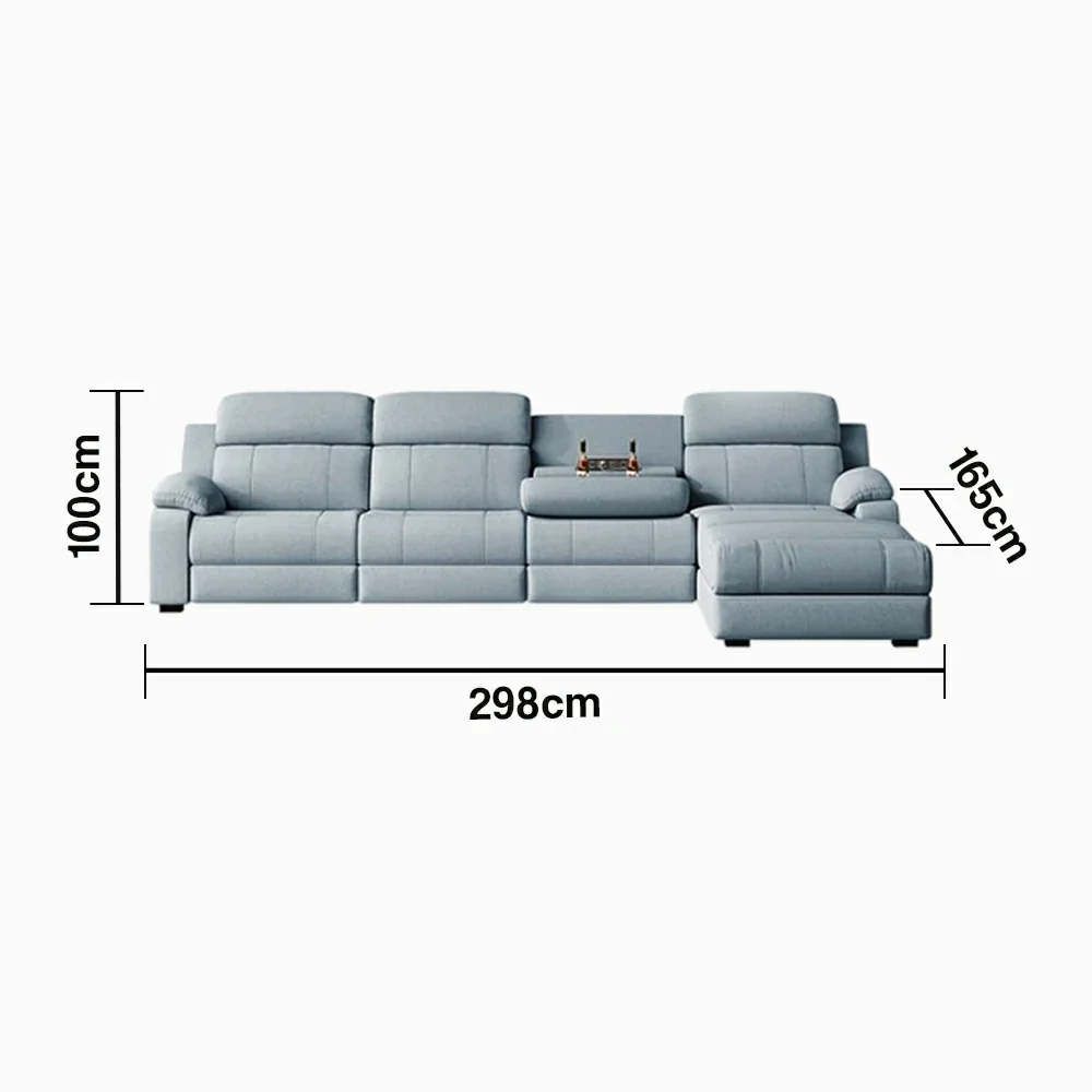 LUXORA 298/328cm Electric Recliner Sectional Sofa Dual Motor Flip-Back Center Power Chaise Cat-Scratch Fabric - Grey - Image 6
