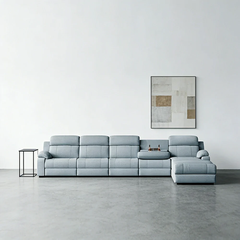 LUXORA 358/398cm Electric Recliner Sectional Sofa Triple Motor Flip-Back Center Power Chaise Cat-Scratch Fabric - Grey - Image 2
