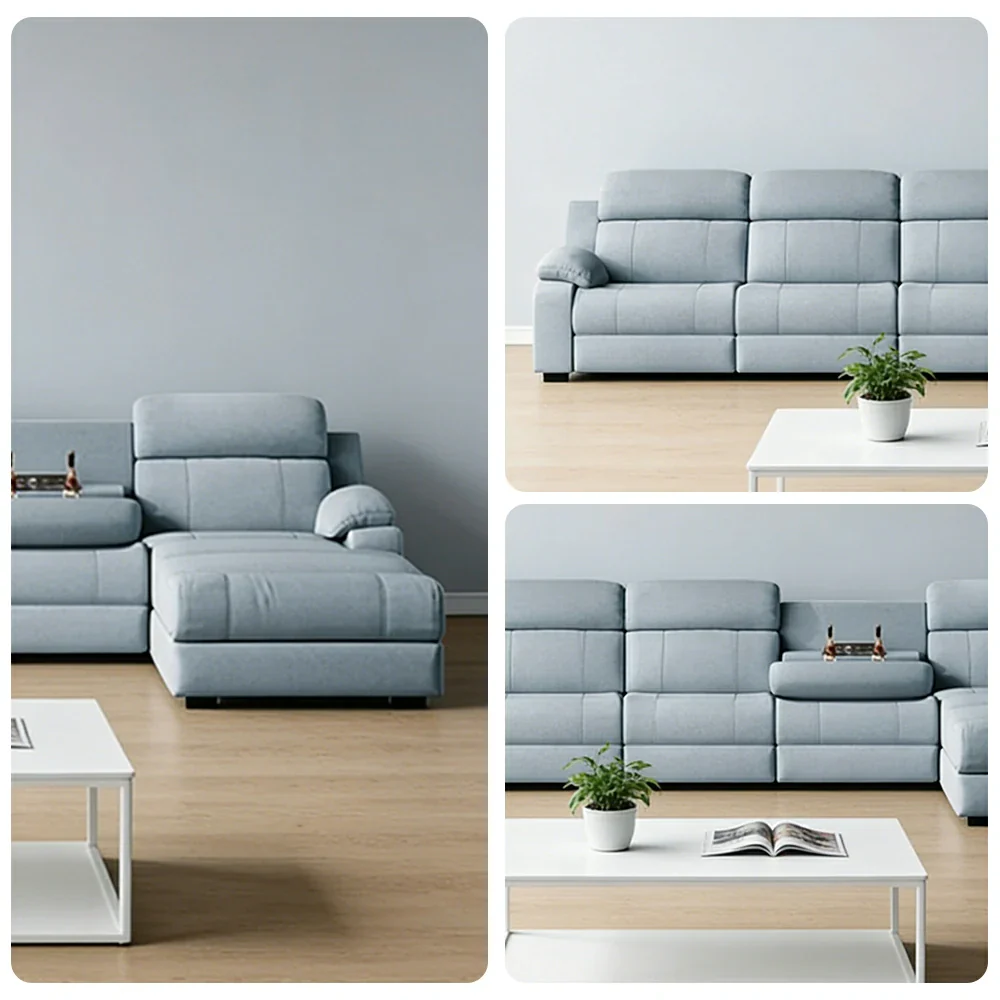 LUXORA 358/398cm Electric Recliner Sectional Sofa Triple Motor Flip-Back Center Power Chaise Cat-Scratch Fabric - Grey - Image 3