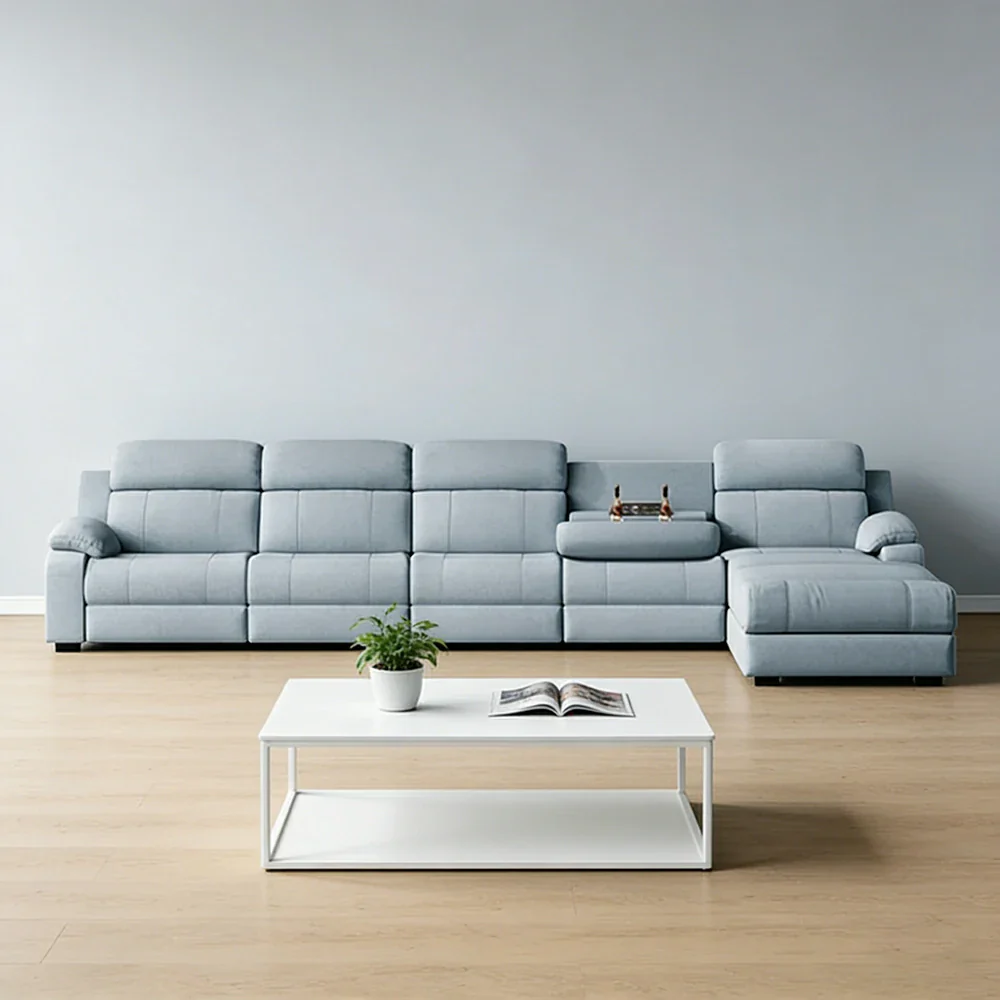 LUXORA 358/398cm Electric Recliner Sectional Sofa Triple Motor Flip-Back Center Power Chaise Cat-Scratch Fabric - Grey - Image 4