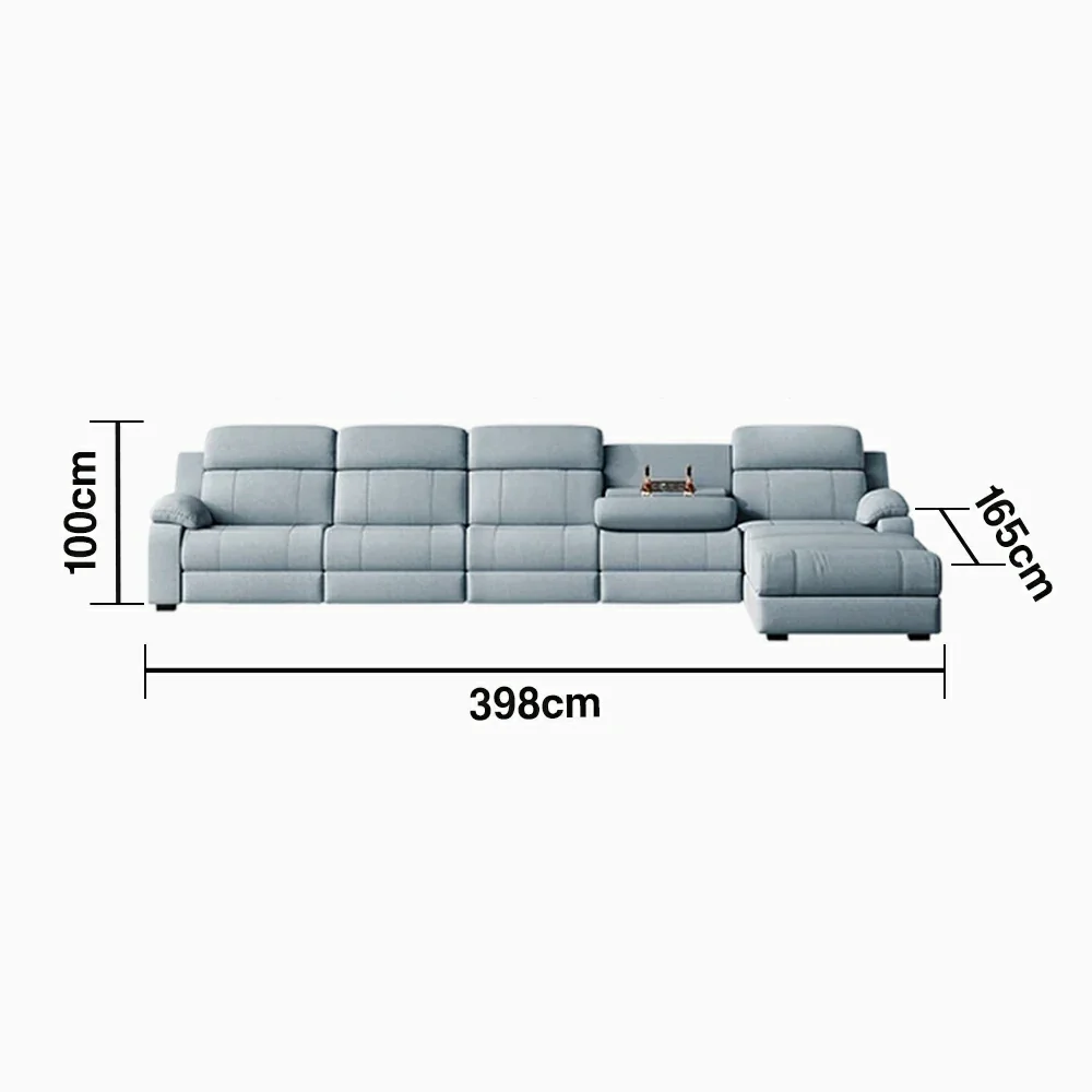 LUXORA 358/398cm Electric Recliner Sectional Sofa Triple Motor Flip-Back Center Power Chaise Cat-Scratch Fabric - Grey - Image 6