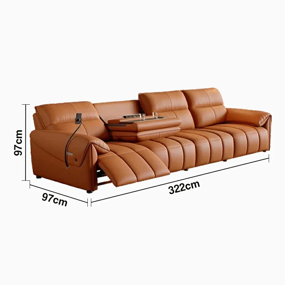 LUXORA 322/362cm Triple Electric Recliner Sofa 4-Seater Flip-Back Center Genuine Leather Zero-Wall Comfort - Brown - Image 5