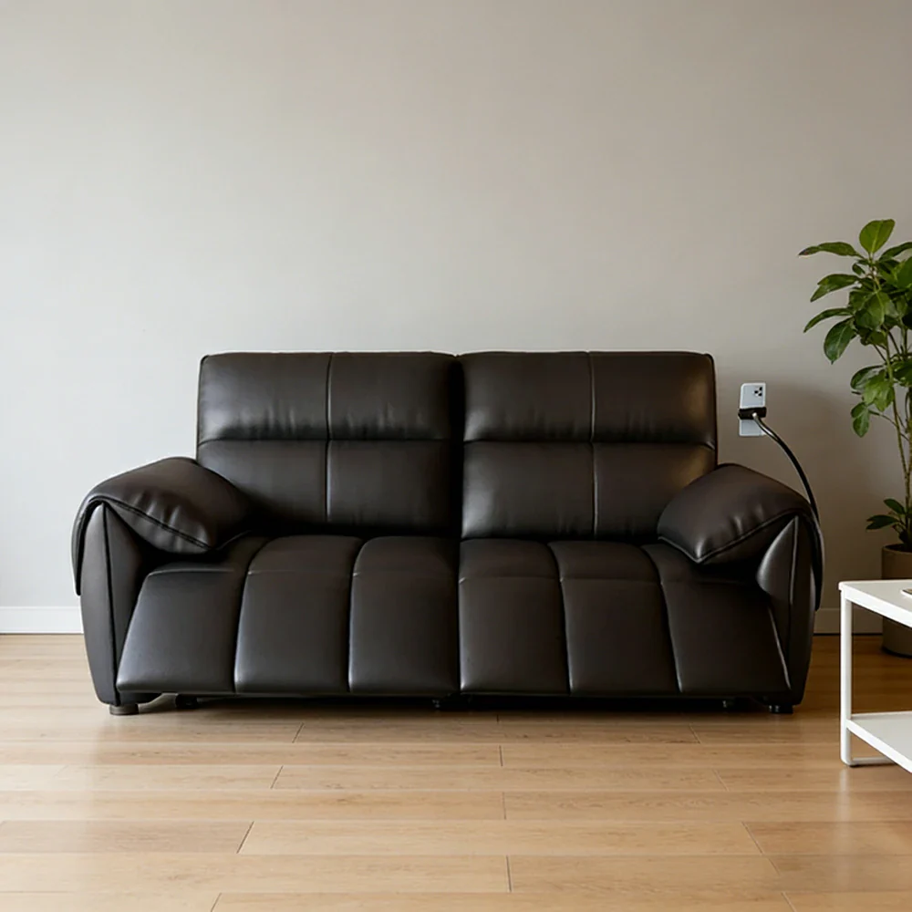 LUXORA 182/202cm Dual Electric Recliner Sofa 2-Seater Genuine Leather Zero-Wall Comfort Design - Black - Image 4