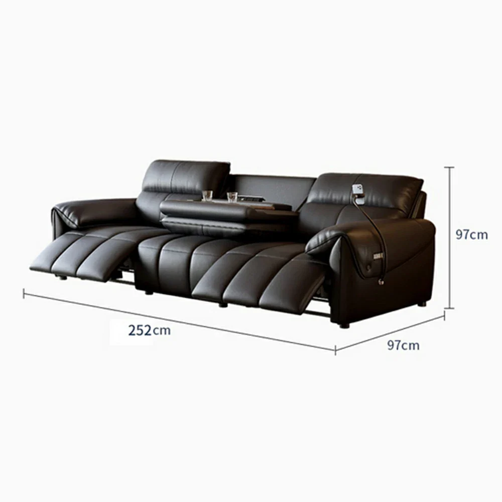LUXORA 252/282cm Dual Electric Recliner Sofa 3-Seater Flip-Back Center Genuine Leather Zero-Wall Comfort - Black - Image 5