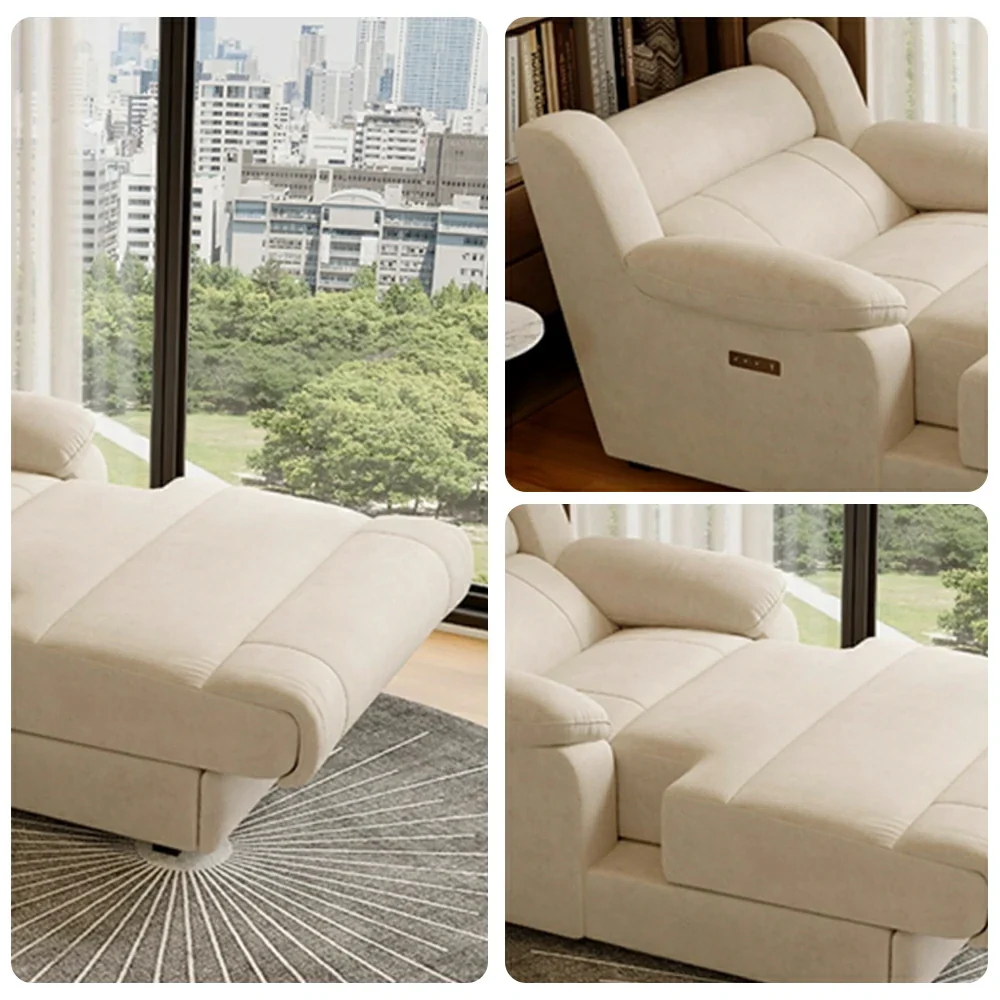 LUXORA 118cm Electric Chaise Lounge Single Seat Dual Armrest Power Extension Comfort Design - Beige - Image 3