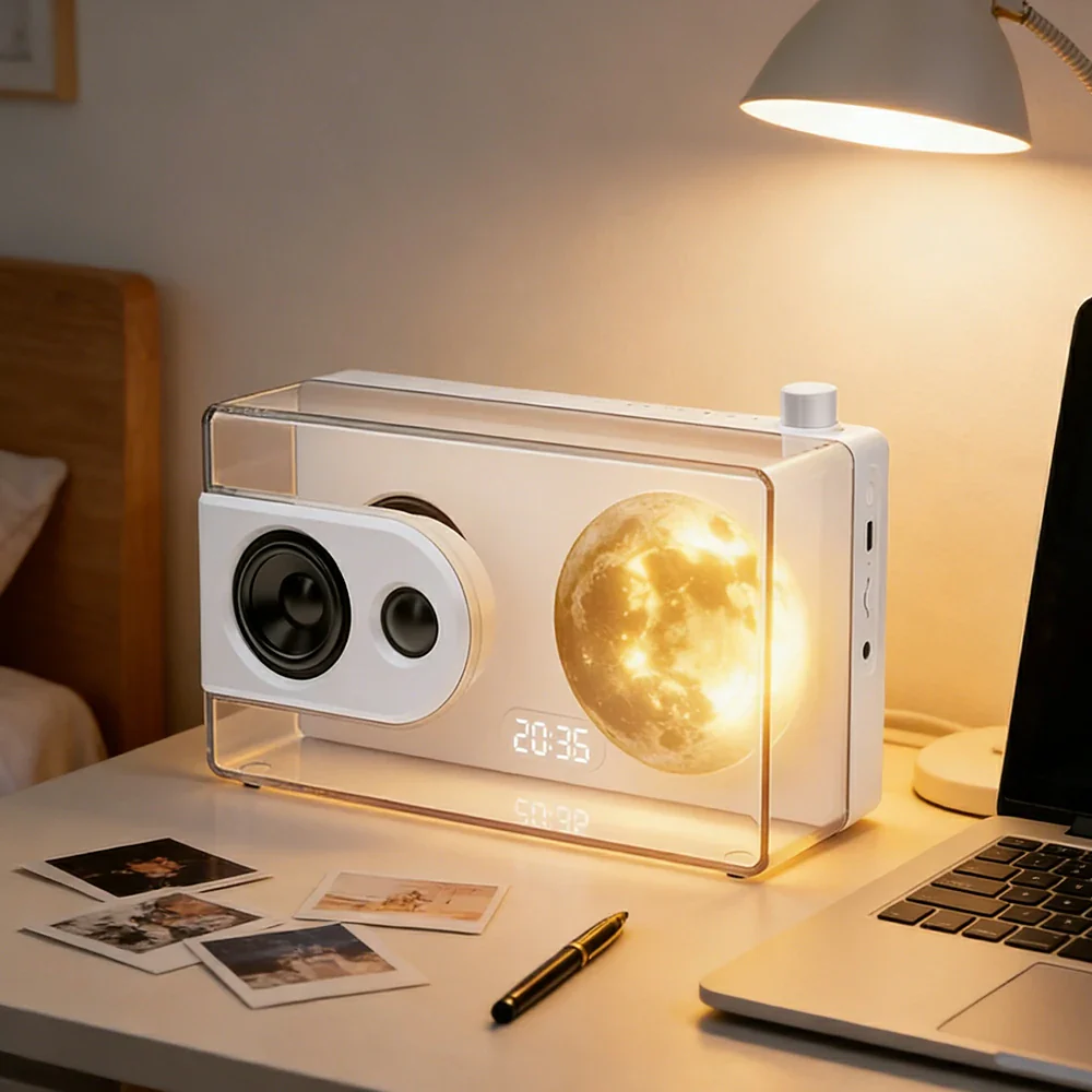 NEVORA Bluetooth Speaker Music Alarm Dual Speaker 3600mAh Battery Compact Design - White - Image 2