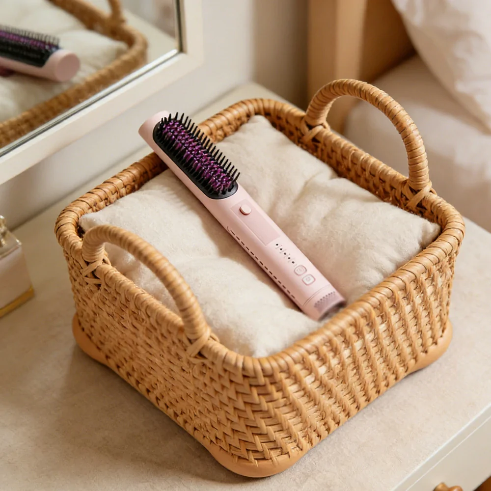 NEVORA 2-in-1 Hair Styling Brush Interchangeable Head with Negative Ion Technology Ceramic Glaze Curved Design - Pink - Image 2
