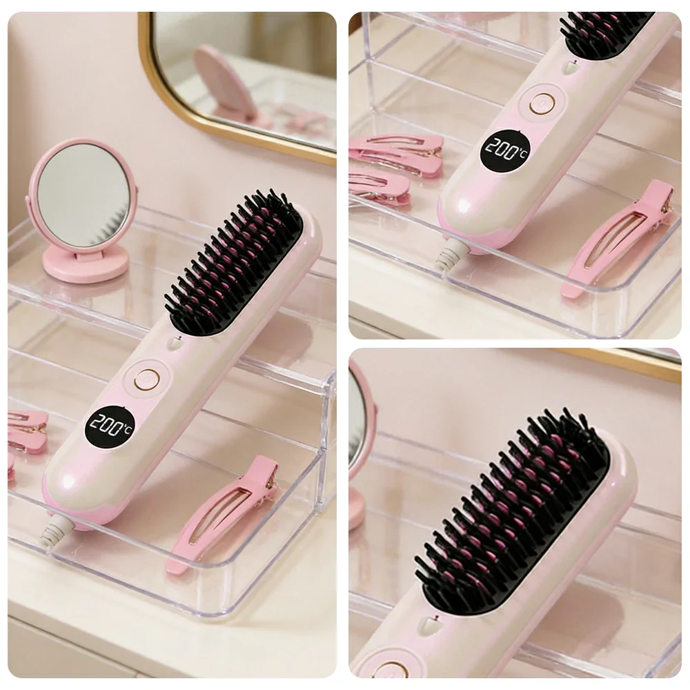 NEVORA Cordless Hair Styling Brush with LCD Temperature Control Negative Ion Technology and 4000mAh Battery - Pink - Image 4