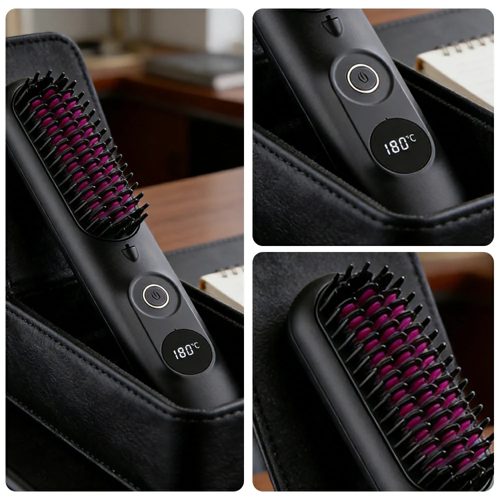NEVORA Cordless Hair Styling Brush with LCD Temperature Control Negative Ion Technology and 4000mAh Battery - Black - Image 3