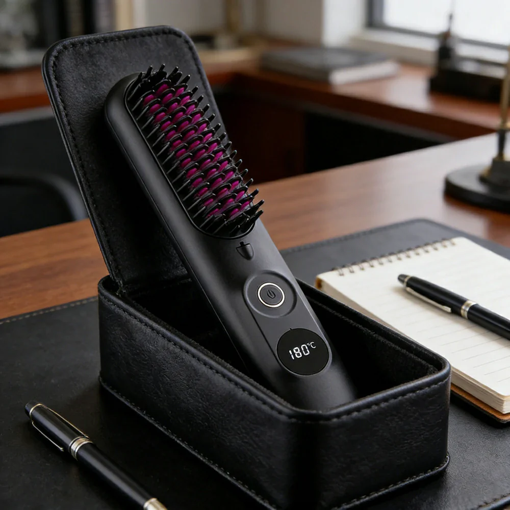 NEVORA Cordless Hair Styling Brush with LCD Temperature Control Negative Ion Technology and 4000mAh Battery - Black - Image 4