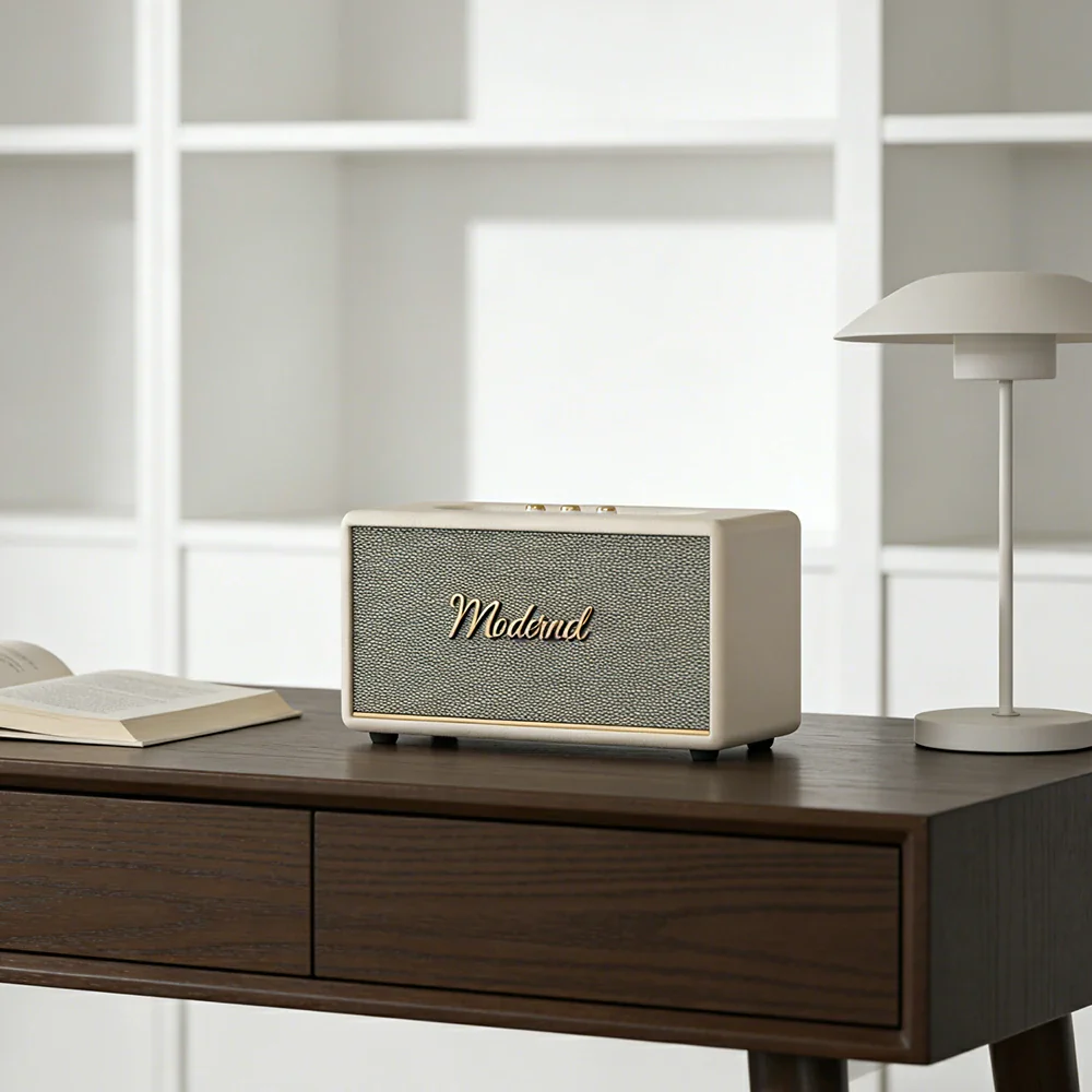 NEVORA Retro Bluetooth Speaker 60W Powerful Sound Dolby Surround Deep Bass Classic Knob Design - White - Image 2